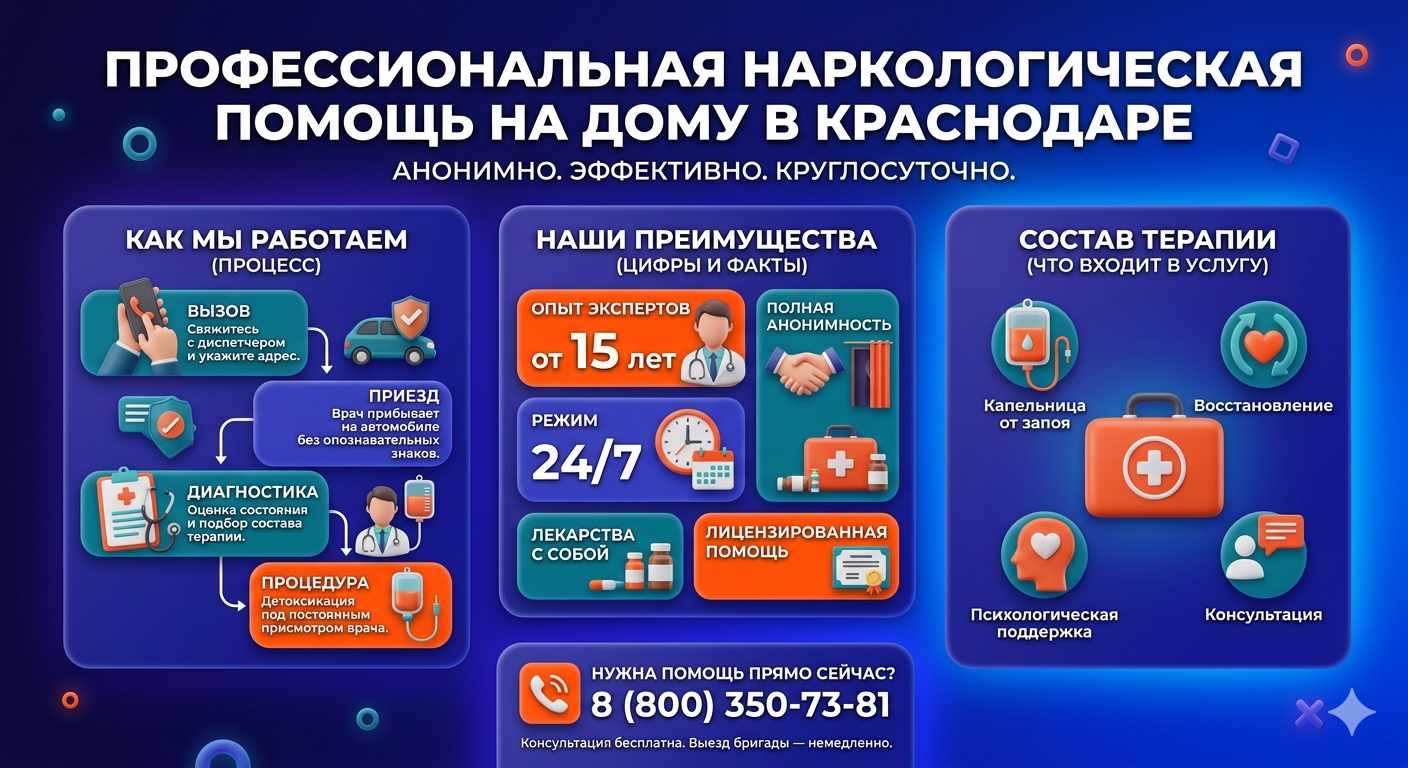 Инфографика о принципах лечения алкоголизма на дому в Навашино: этапы вызова нарколога, преимущества анонимной детоксикации и состав медицинской помощи.